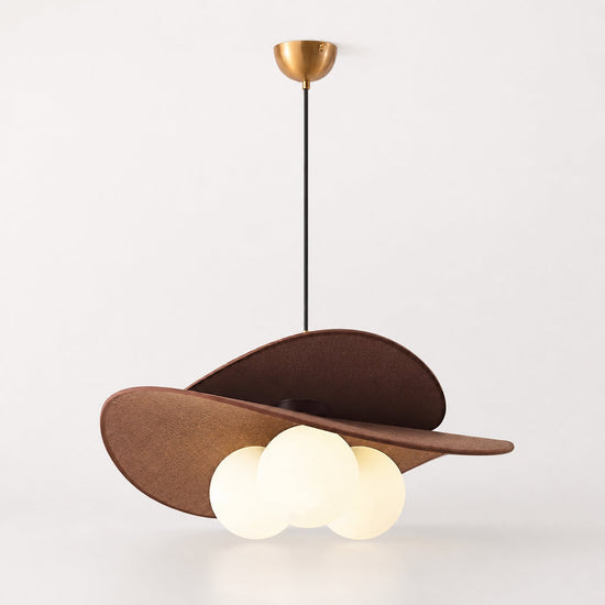 Round Walnut Fabric 3-Light Bloom Petals Chandelier