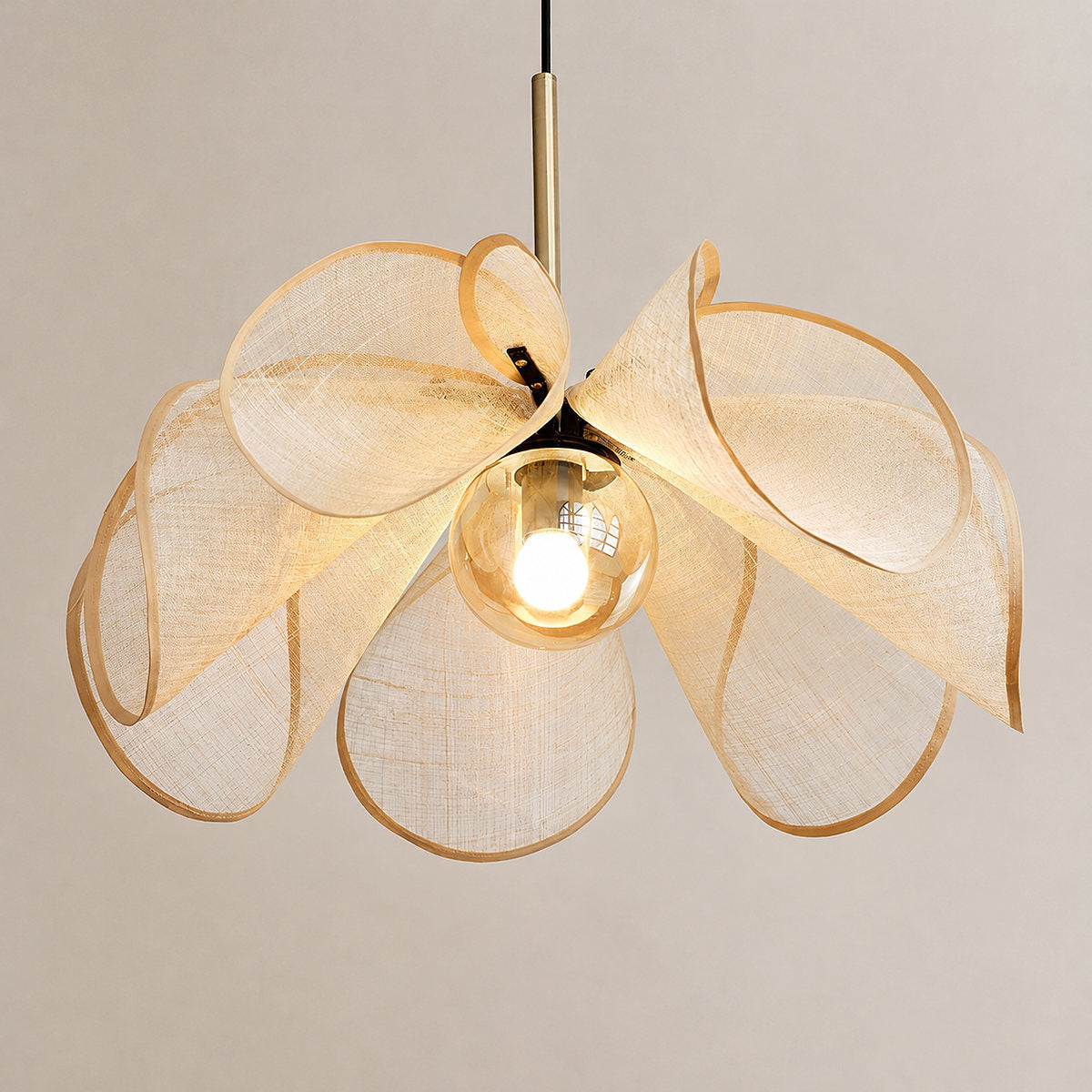 Woven Abaca Fiber Floral Pendant Lamp