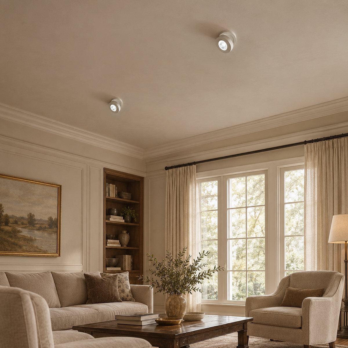 Round Rotating LED Downlight Wall Lamp, 3.4-Inch x H 0.9-Inch, White, Warm Light for Bedroom & Living Room