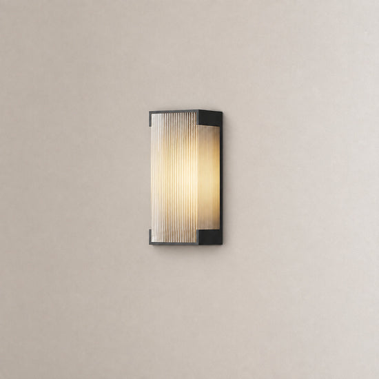 Rectangular Outdoor Wall Lamp, L 5.9-Inch x H 13.8~19.7-Inch, Black & Translucent, Warm Light for Living Room