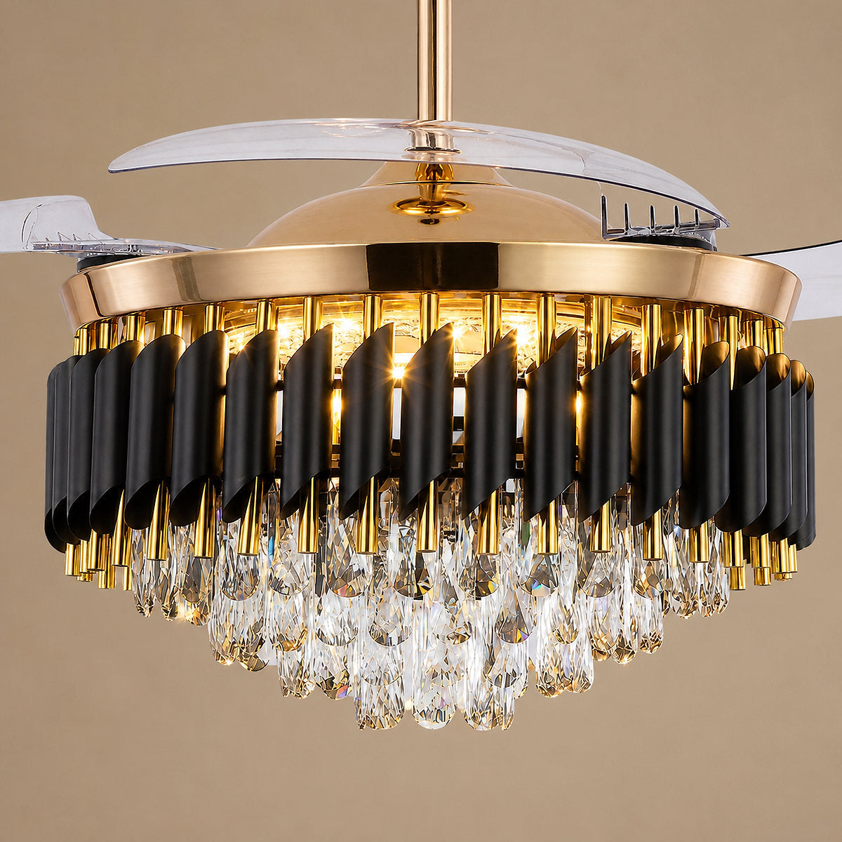 Tricolordeer Crystal Chandelier Dual-Function Ceiling Fan