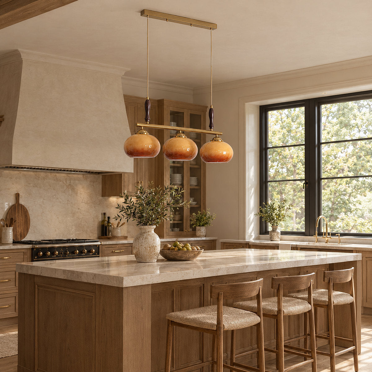 Modern Linear Multi-Head Glass Pendant Light for Dining Room & Living Room