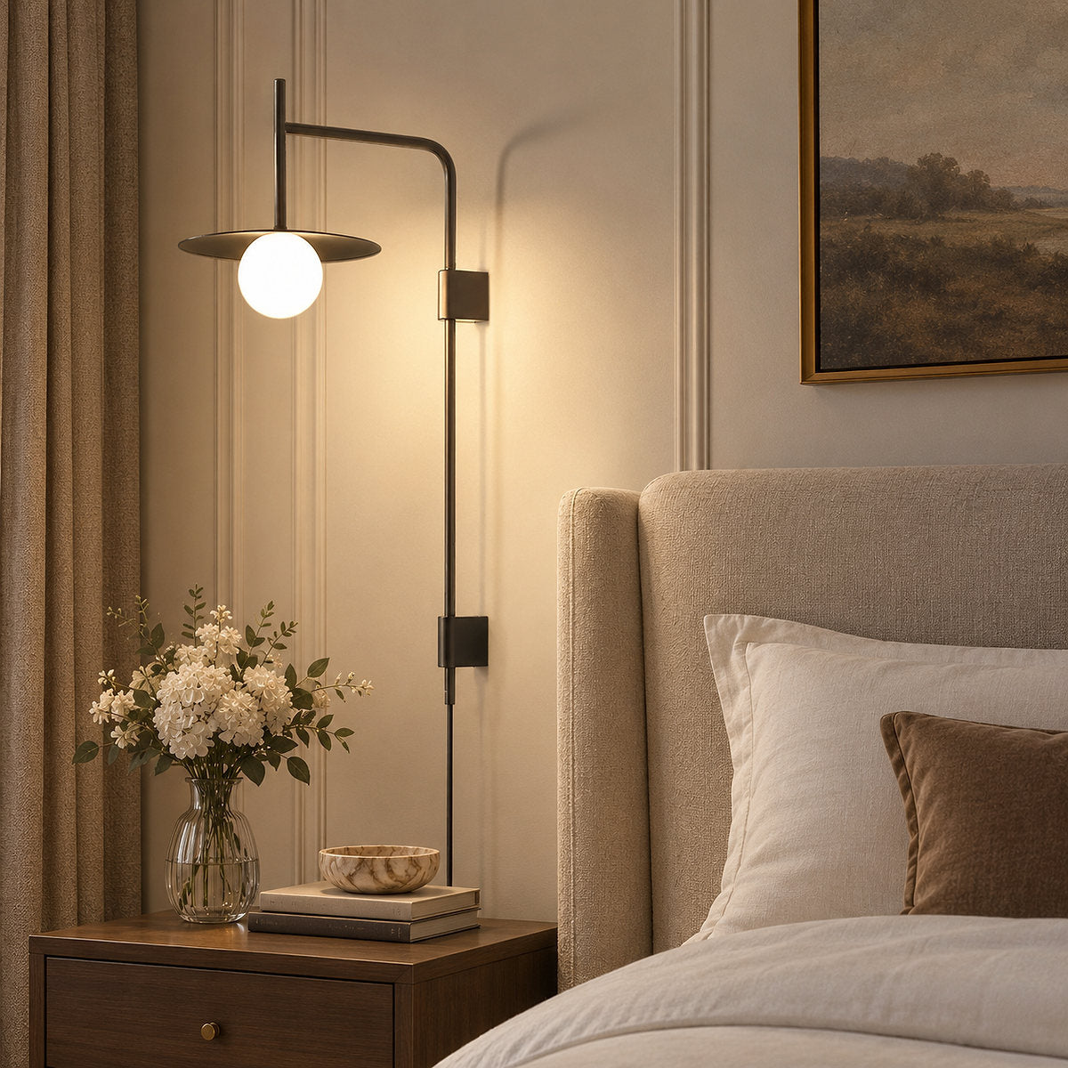 Gea Swing Arm Plug-in Wall Lamp, 9.8-Inch x H 31.5-Inch, Black, US Plug for Bedroom & Living Room