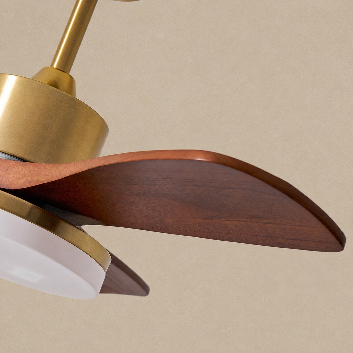 Aurevo Ceiling Fan Light, 36~52-Inch x H 15.7-Inch, Walnut Wood & Gold, Three-Color Light for Living Room