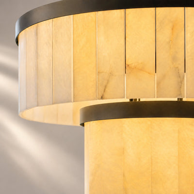 Tricolordeer Matte Black Round Alabaster Chandelier