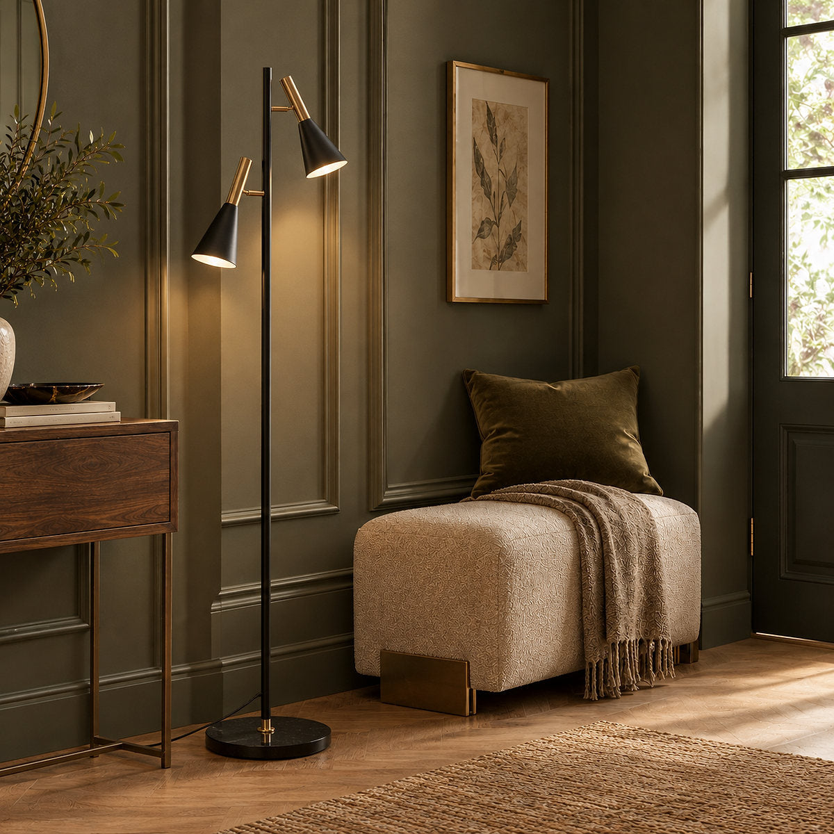 Marble and Iron Floor Lamp with Rotating Shade