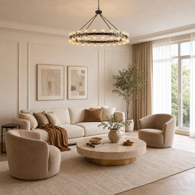 Tricolordeer Brass Ring Chandelier with 48/60 Lights (Brushed Brass / Matte Black)