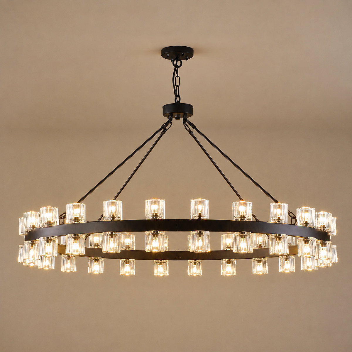 Tricolordeer Brass Ring Chandelier with 48/60 Lights (Brushed Brass / Matte Black)