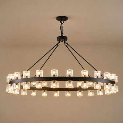 Tricolordeer Brass Ring Chandelier with 48/60 Lights (Brushed Brass / Matte Black)