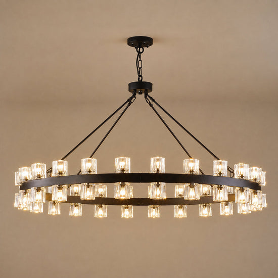 Tricolordeer Brass Ring Chandelier with 48/60 Lights (Brushed Brass / Matte Black)