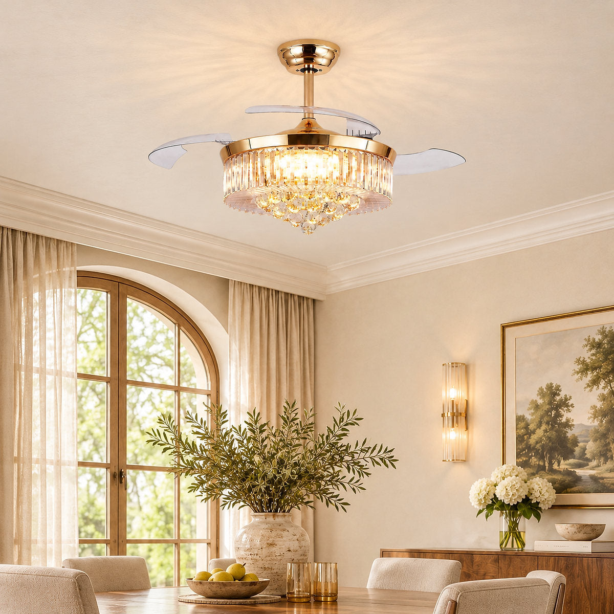 Invisible-Blade Crystal Chandelier Ceiling Fan