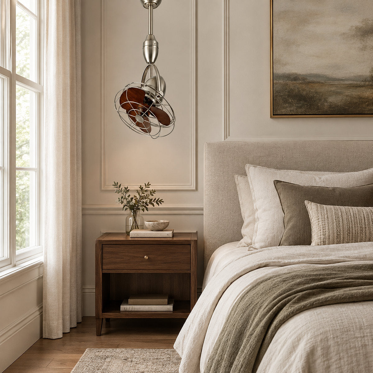 Venturo Cage Ceiling Fan Light, 12-Inch x H 23.6-Inch, Black & Walnut for Living Room