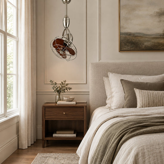 Venturo Cage Ceiling Fan Light, 12-Inch x H 23.6-Inch, Black & Walnut for Living Room