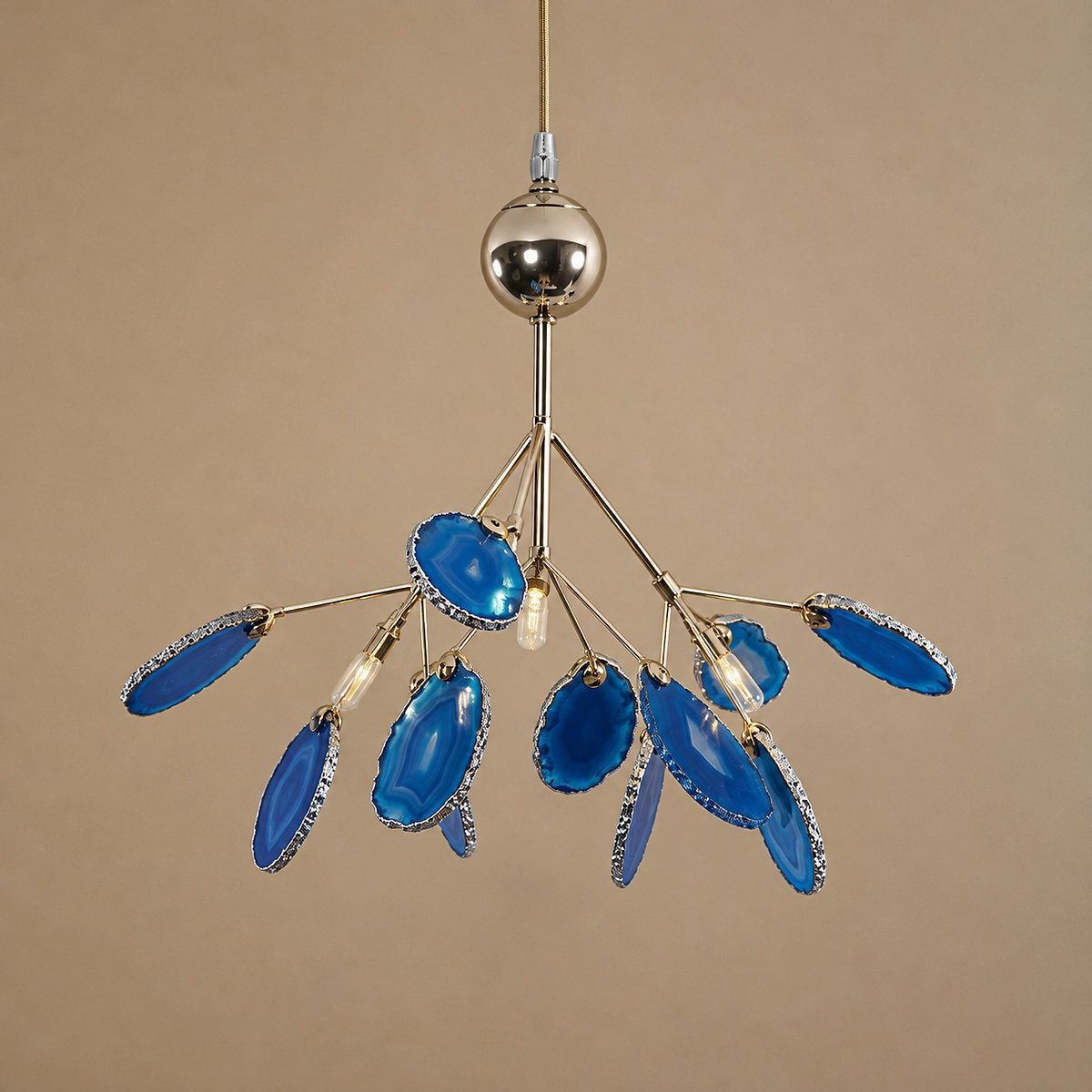 Rose Gold Chandelier with Natural Stone Slices