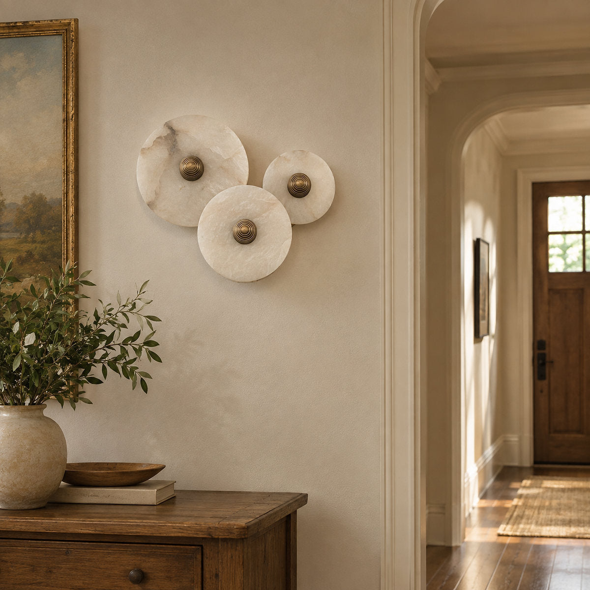 Nayra Alabaster Wall Lamp, 7.9~13.8-Inch, White & Bronze, Triac Warm Dimming for Living Room & Dining Room