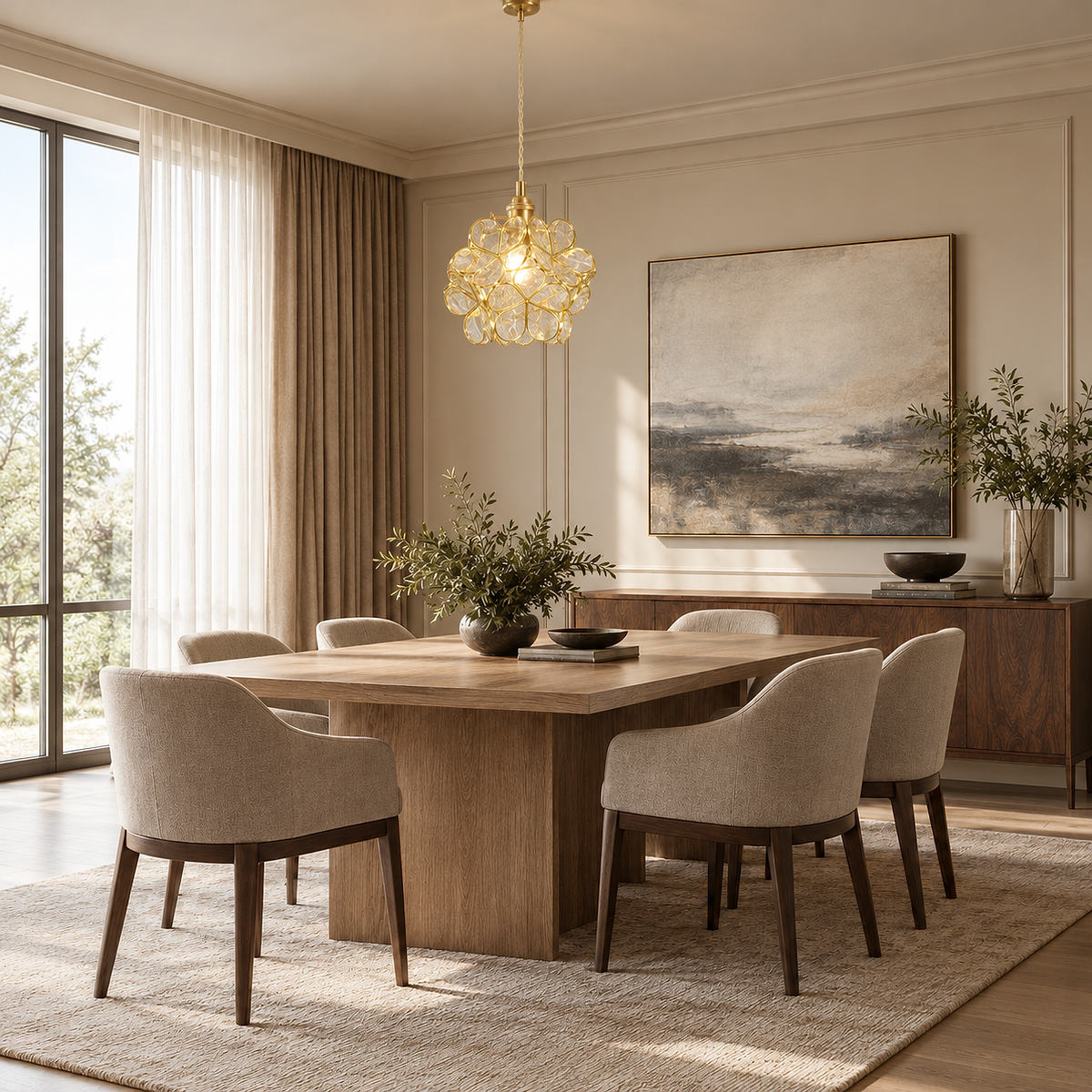Petal-Shaped Glass Pendant Light with Brass Fitting