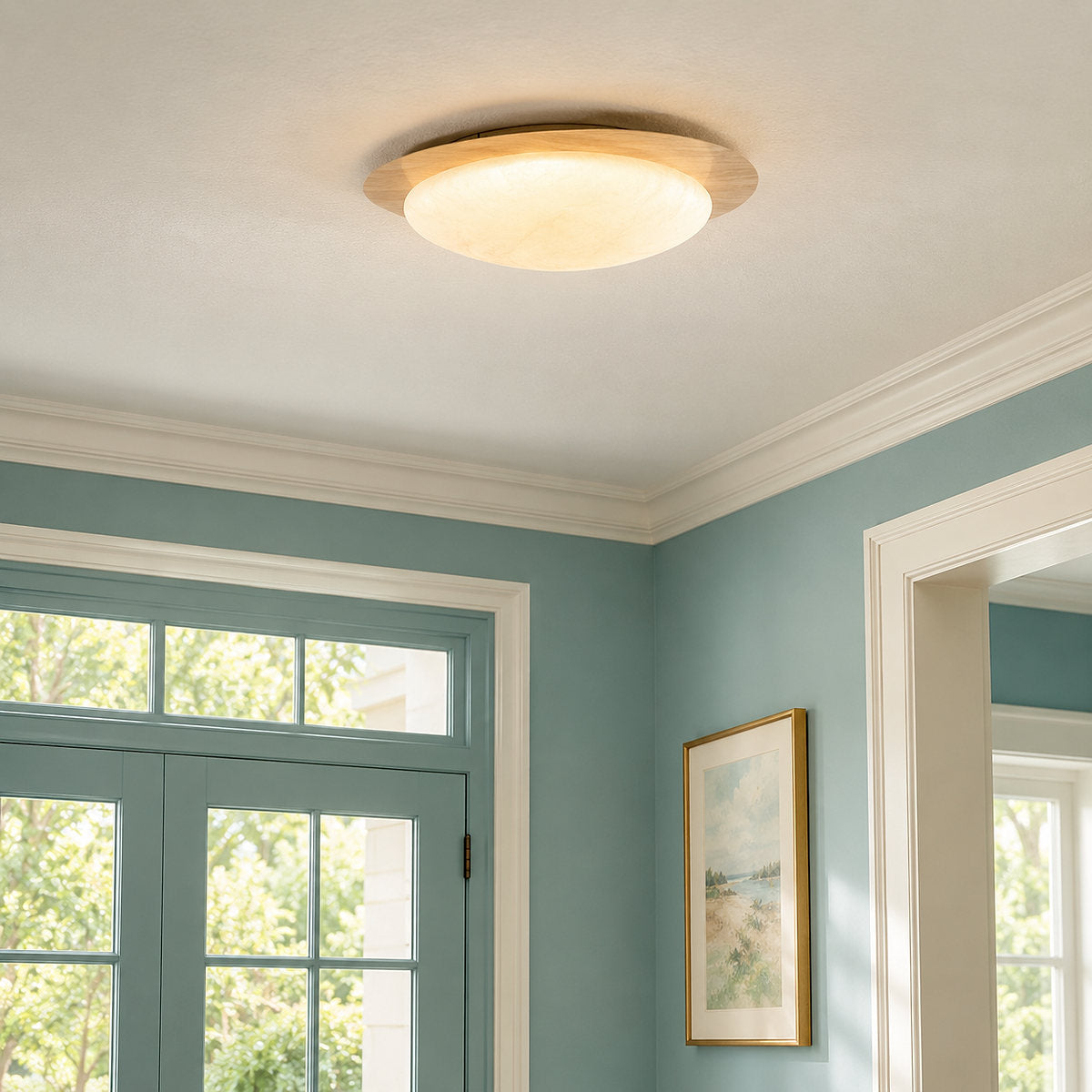 Pebble Metal Ceiling Light, 11.8~22.8-Inch x H 3.1-Inch, Artistic Walnut Grain Effect, Triac Warm Dimming for Living Room