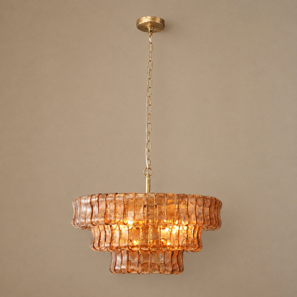 Tricolordeer Four-Light Round Amber Glass Chandelier