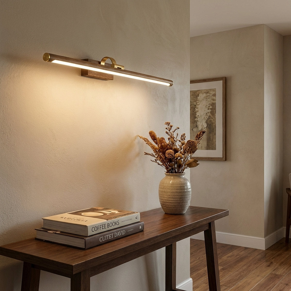 Walnut Color Linear LED Wall Lamp, 15.7~27.5-Inch x H 3.3-Inch, Walnut, Warm Light for Living Room & Dining Room