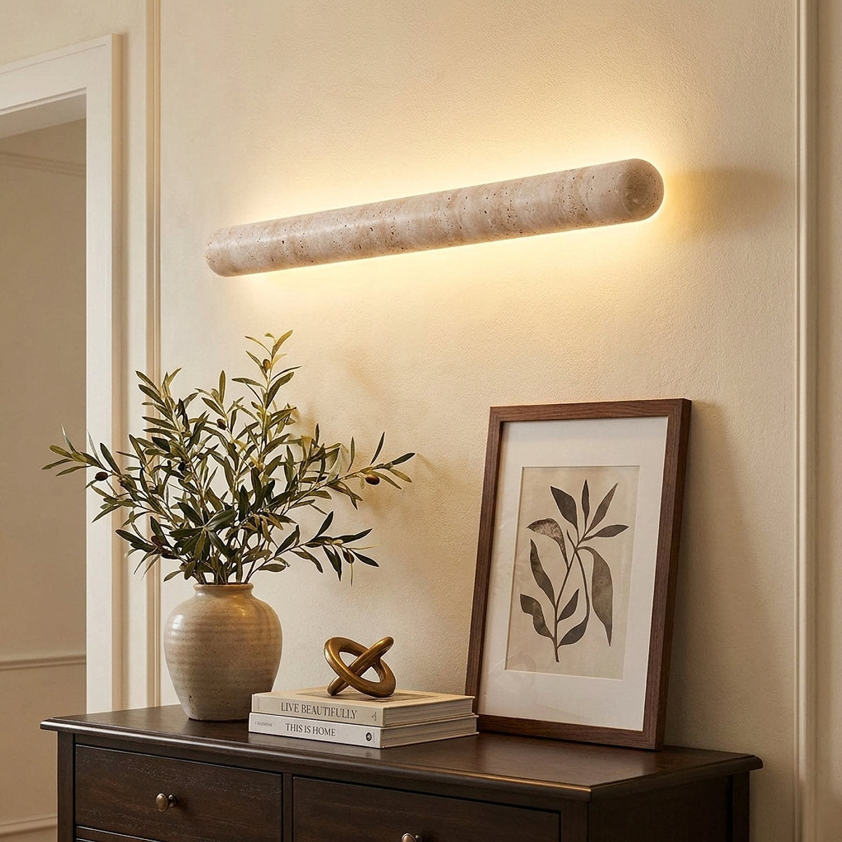 Liora Travertine Wall Lamp, 3.1-Inch x H 13.8~35.4-Inch, Yellow Travertine, Warm Light for Living Room & Dining Room
