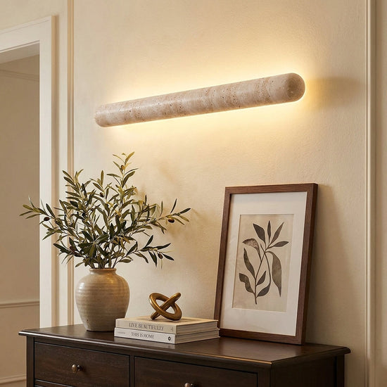 Liora Travertine Wall Lamp, 3.1-Inch x H 13.8~35.4-Inch, Yellow Travertine, Warm Light for Living Room & Dining Room