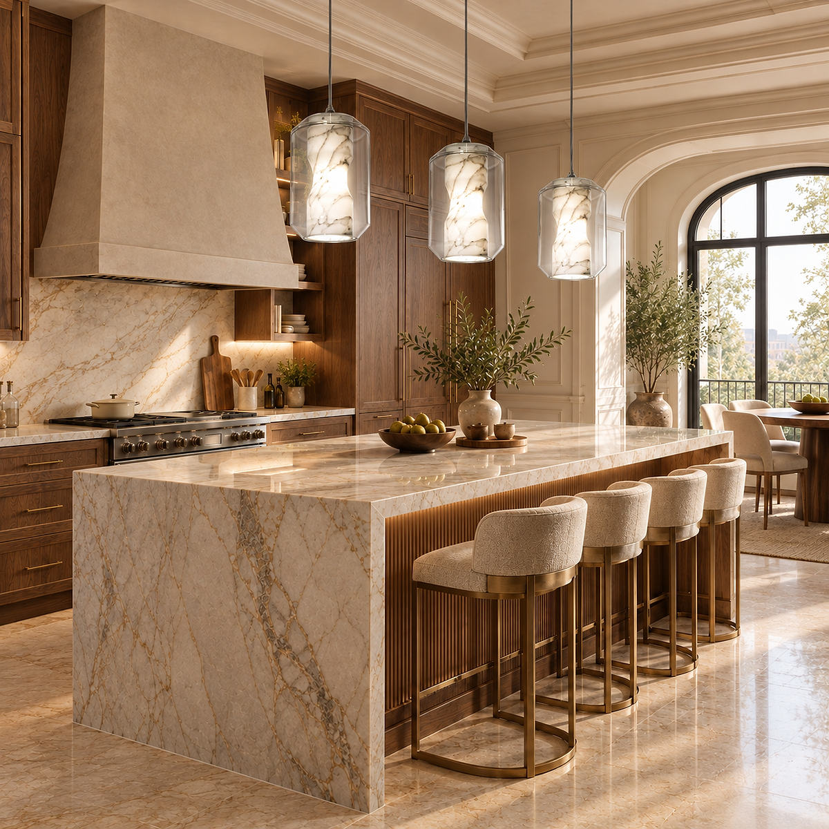 Cylinder Pendant Light in Alabaster and Glass