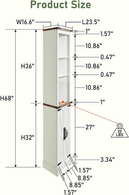 OKD Tall Corner Cabinet Farmhouse Storage Cabinet with Barn Door