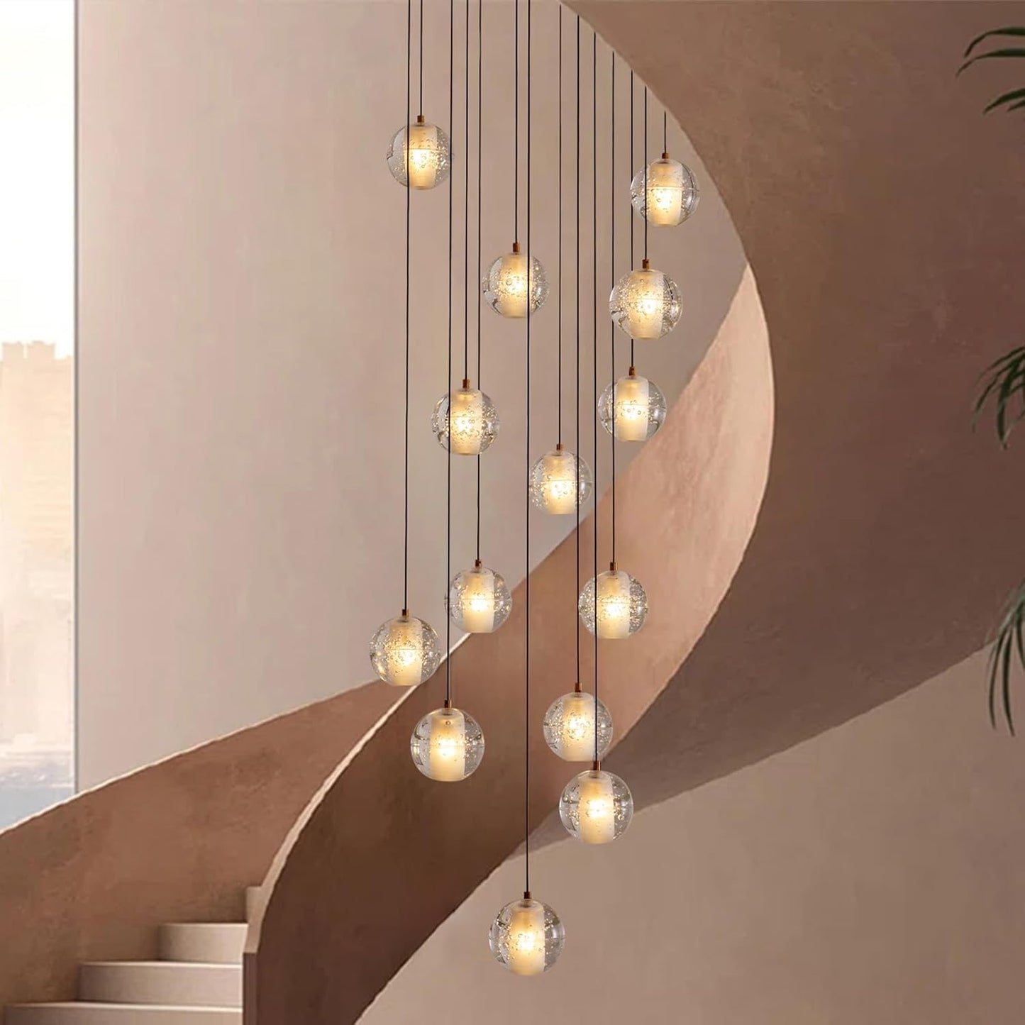 Modern style spiral staircase crystal ball chandelier