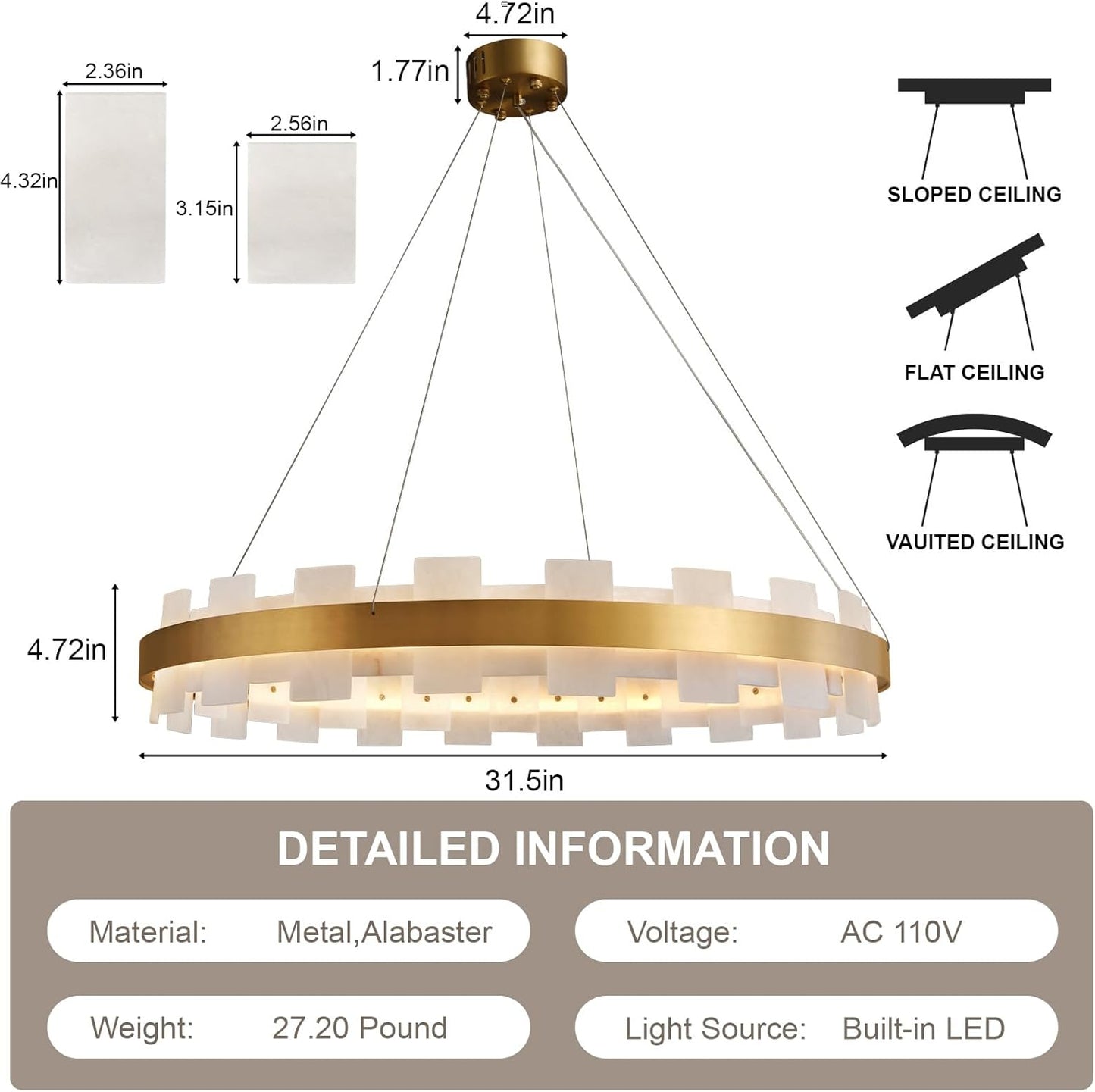 Modern Alabaster Linear Chandelier 31.5