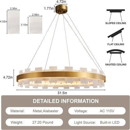Modern Alabaster Linear Chandelier 31.5