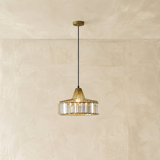 Round Crystal Drum Pendant Light for Dining Room & Living Room