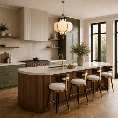 Tricolordeer Curved Metal and Wood Pendant Light