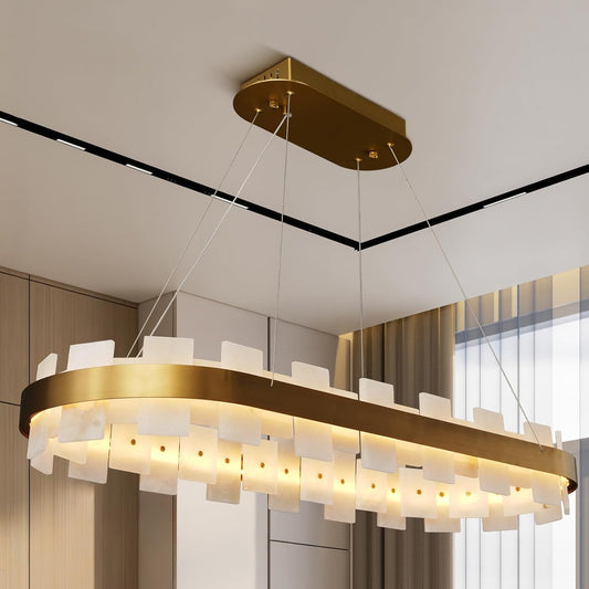 Modern Rectangle Alabaster Chandelier