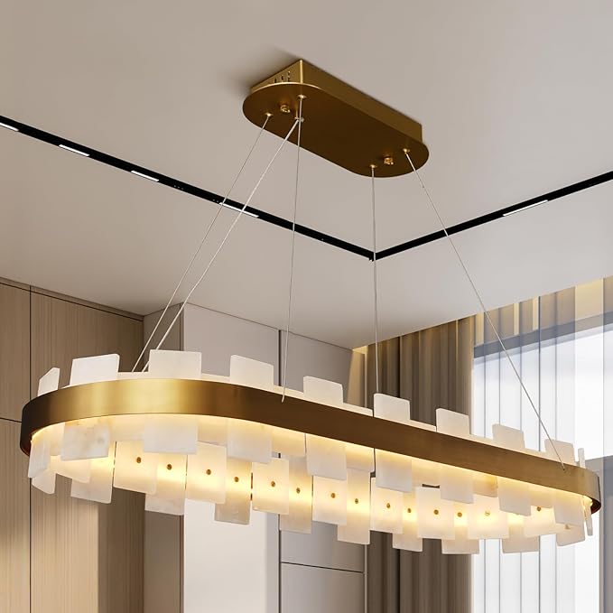 Modern Rectangle Alabaster Chandelier