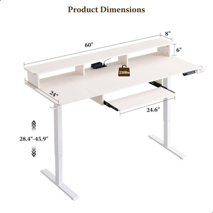 OKD 60" Electric Standing Desk with Keyboard Tray and Monitor Shelf