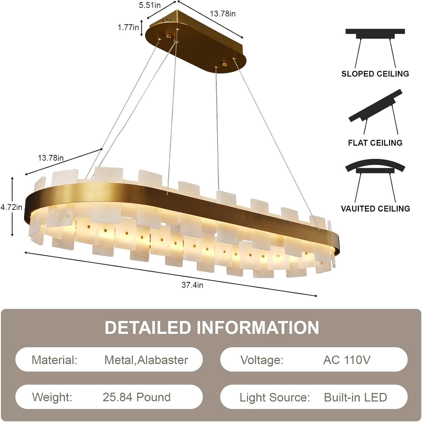 Modern Rectangle Alabaster Chandelier