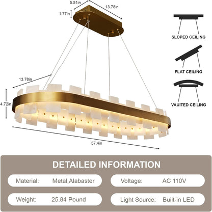 Modern Rectangle Alabaster Chandelier