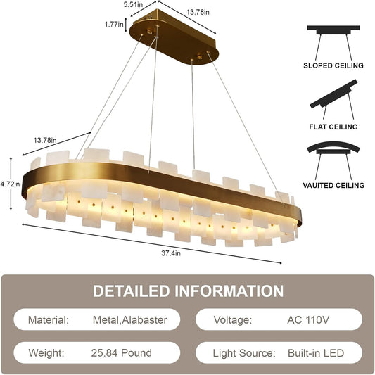 Modern Rectangle Alabaster Chandelier