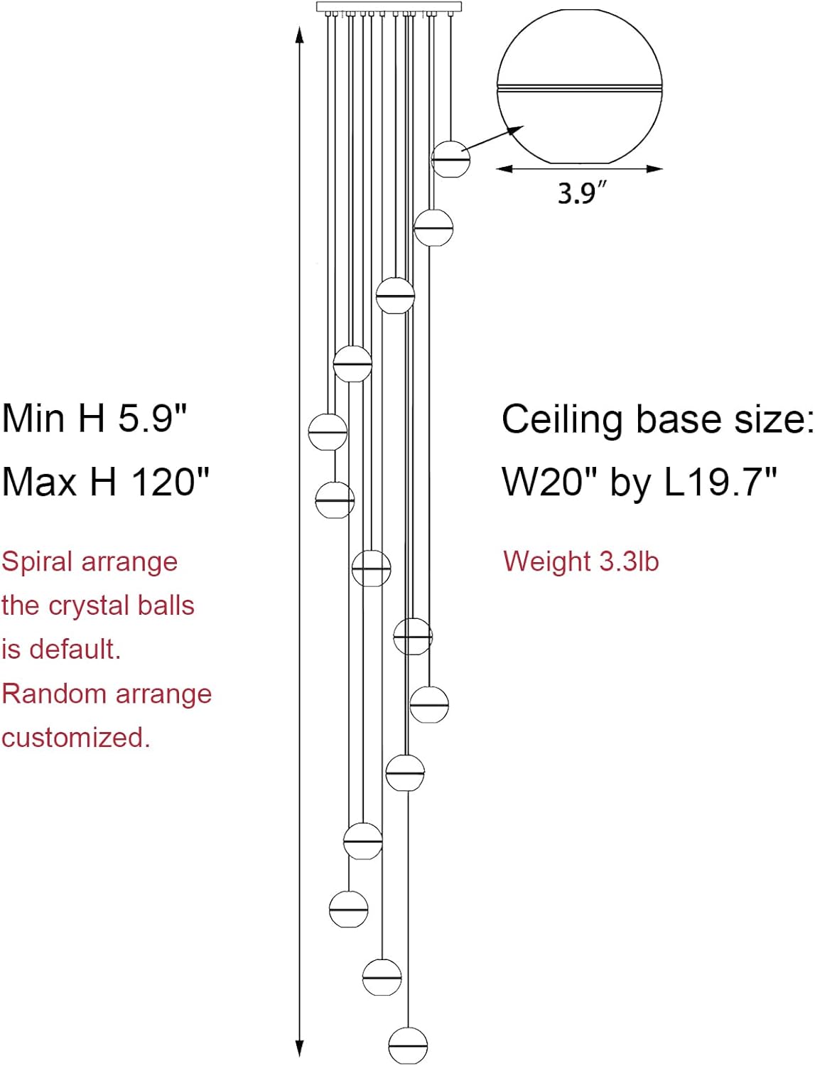 Modern style spiral staircase crystal ball chandelier