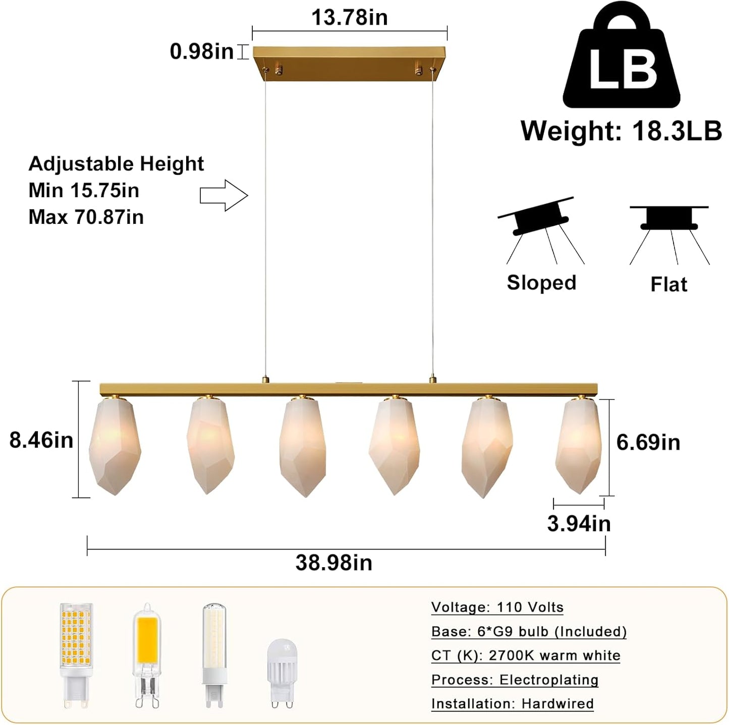 6-Light Linear Alabaster Chandelier