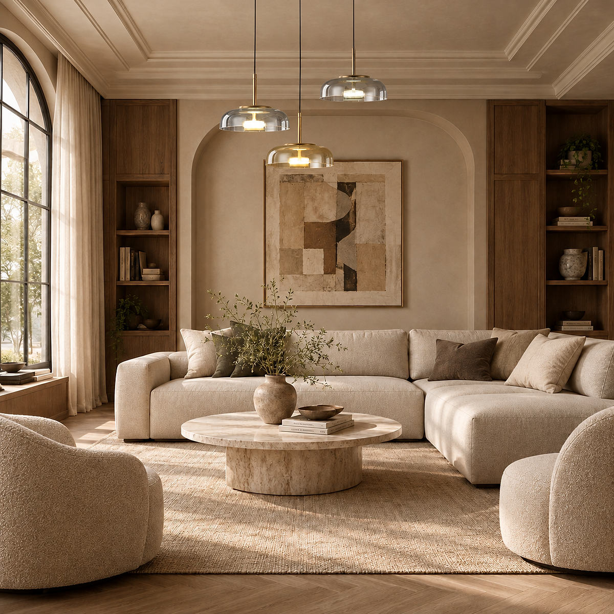 Tricolordeer Nordic Modern Round Brass Glass Pendant Light