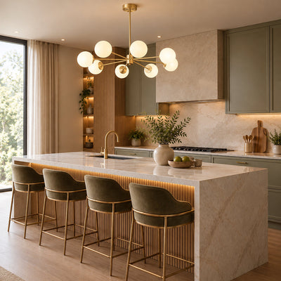 Frosted Glass Orb Brass Chandelier