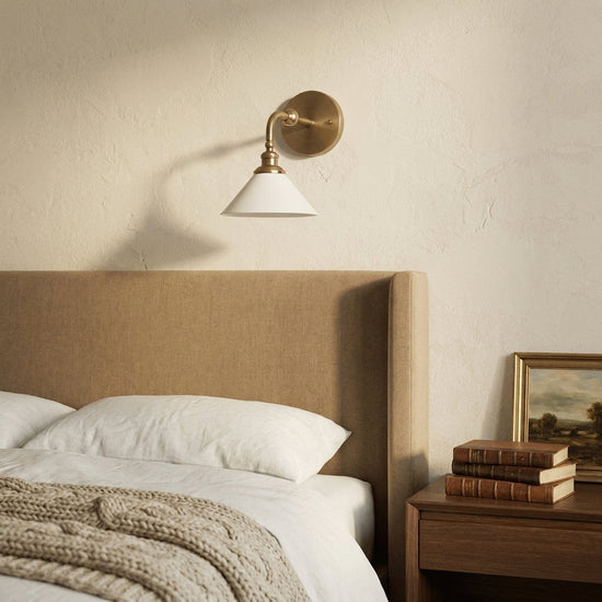 Bridgemont Wall Lamp, 9.1-Inch, Brass & White for Living Room