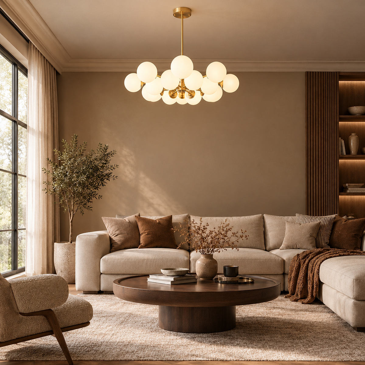 Frosted Glass Orb Brass Chandelier