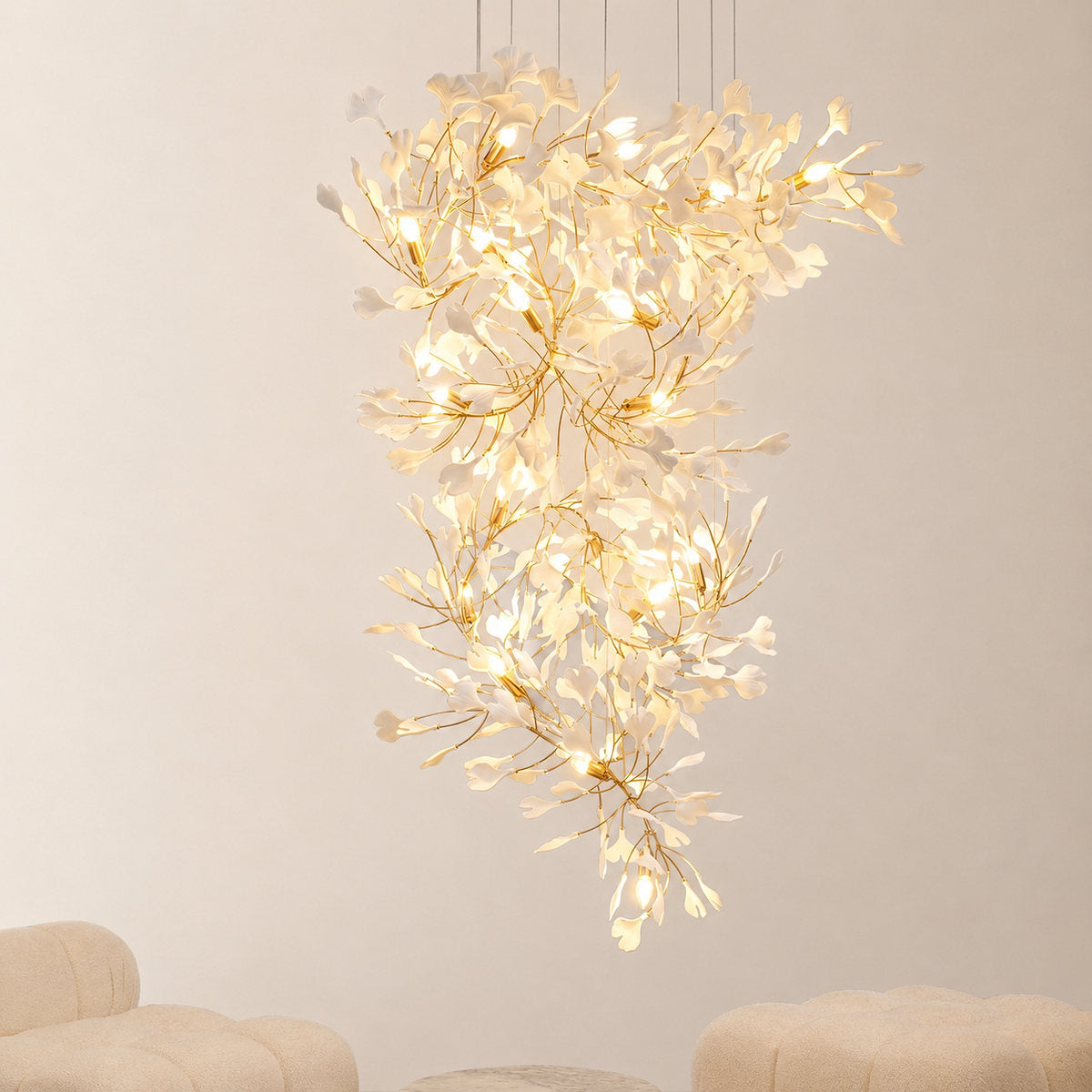 Tricolordeer Cascading Porcelain Leaf Spiral Chandelier