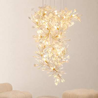 Tricolordeer Cascading Porcelain Leaf Spiral Chandelier