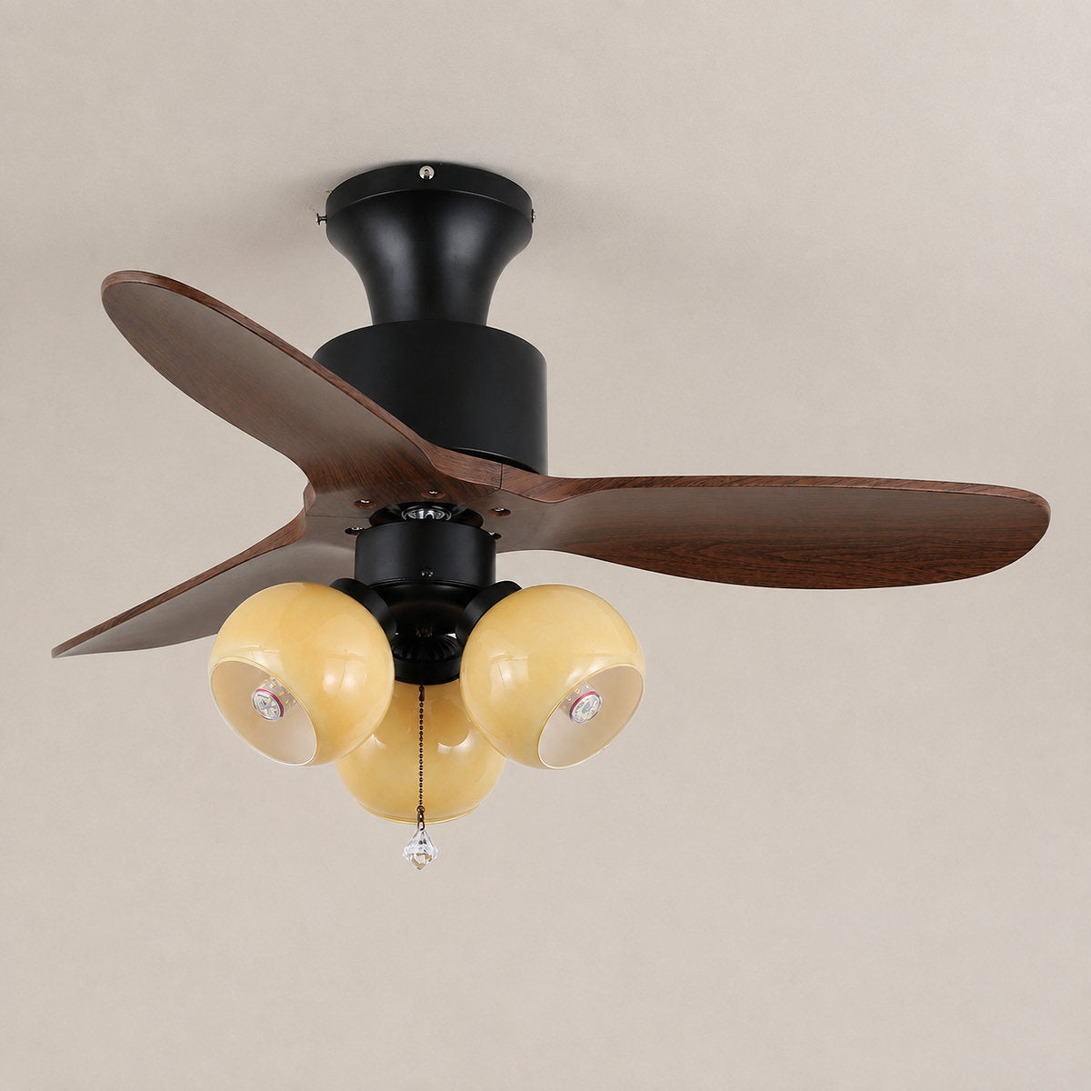 Lumo Orb Ceiling Fan Light, 36~42-Inch x H 11.8-Inch, Orange & Walnut Wood for Living Room