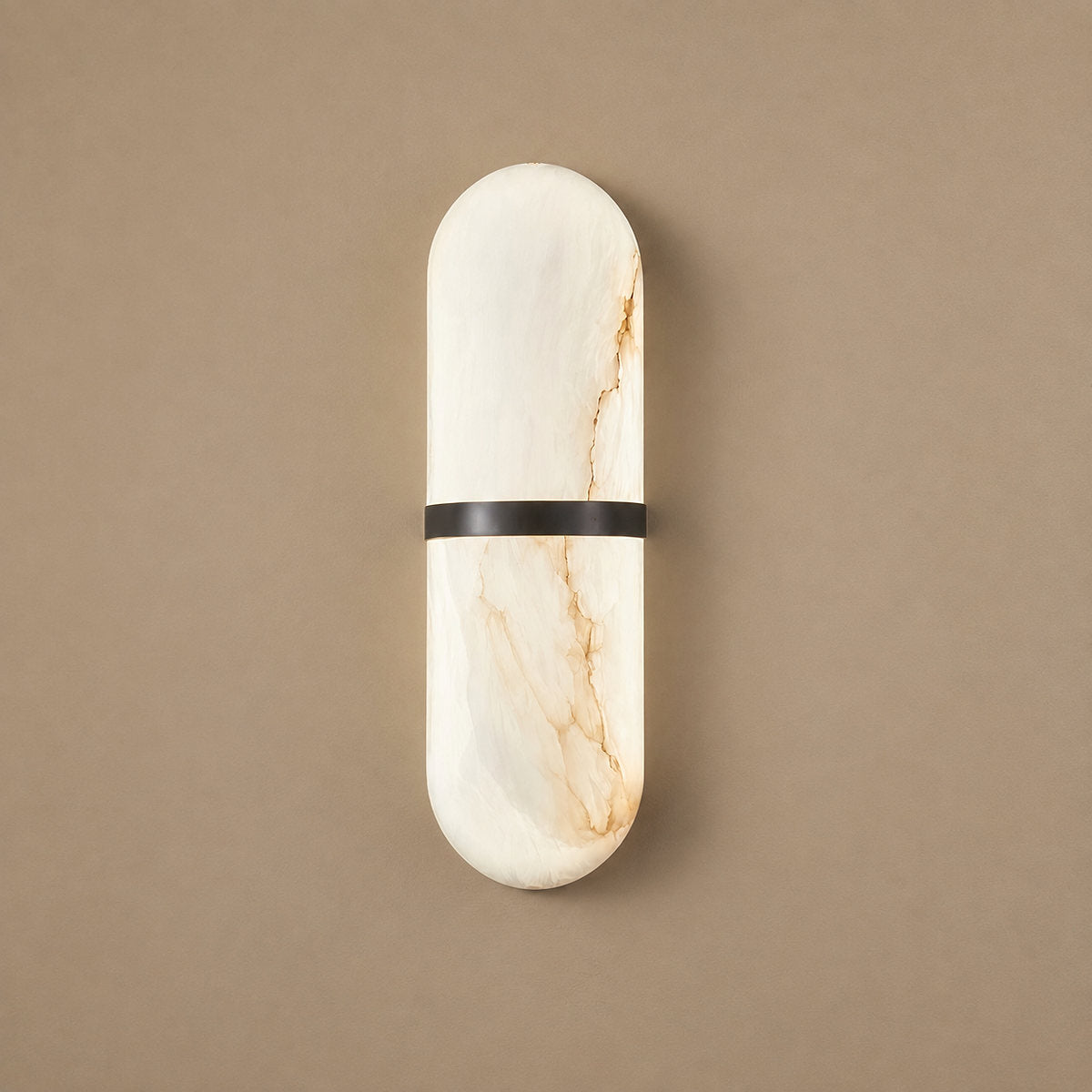 Alabaster Pill Wall Lamp, 3.9~4.7-Inch x H 15.7-Inch, Brass, Warm Light for Living Room & Dining Room