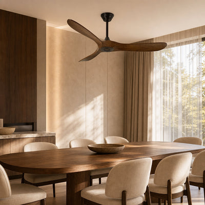 Aero Breeze Ceiling Fan Light, 42~52-Inch x H 13.8-Inch, Walnut Wood & Black for Living Room