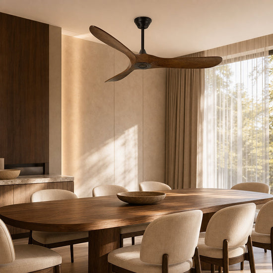 Aero Breeze Ceiling Fan Light, 42~52-Inch x H 13.8-Inch, Walnut Wood & Black for Living Room